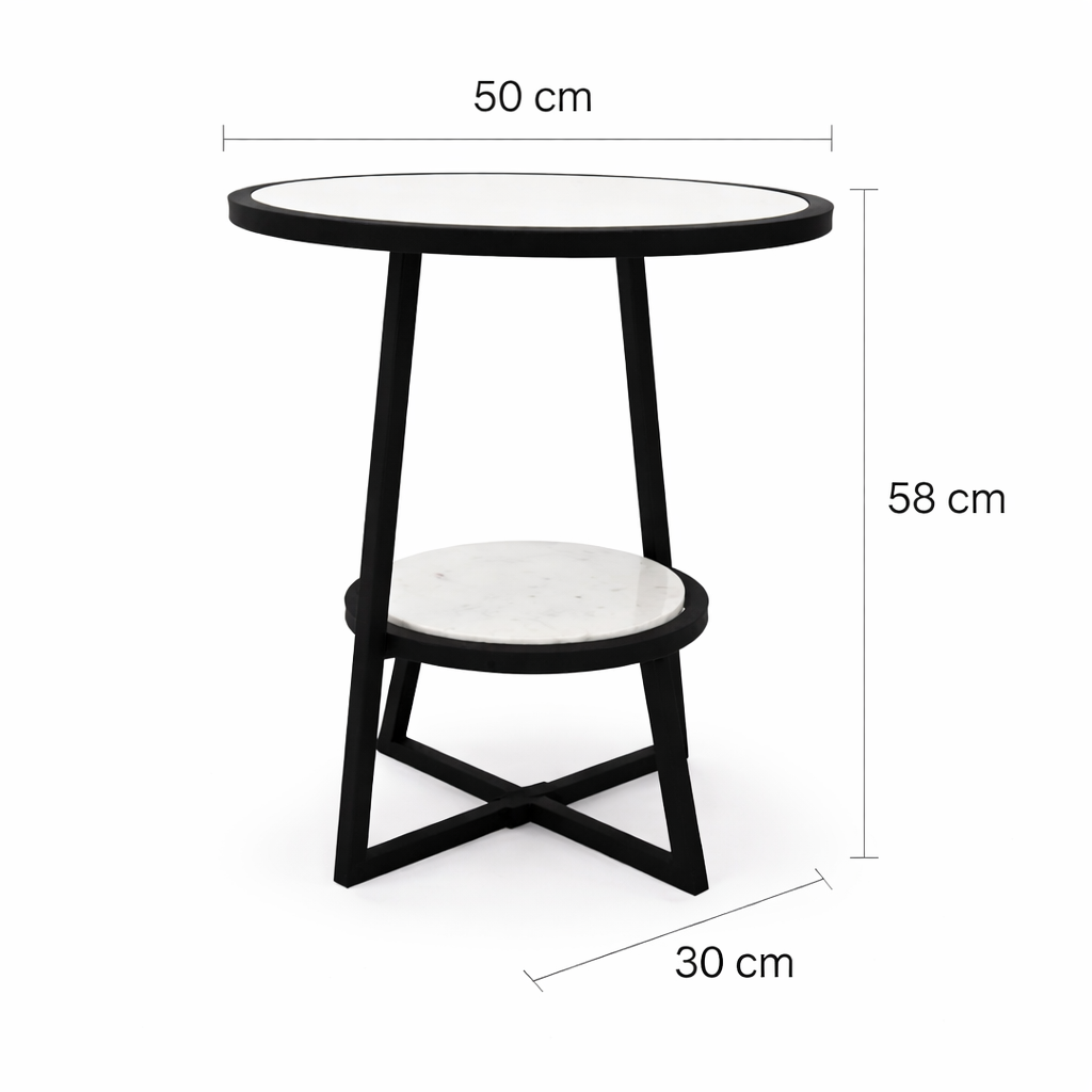 Modern 2-Tier Marble Table with Sturdy Iron Tripod Base