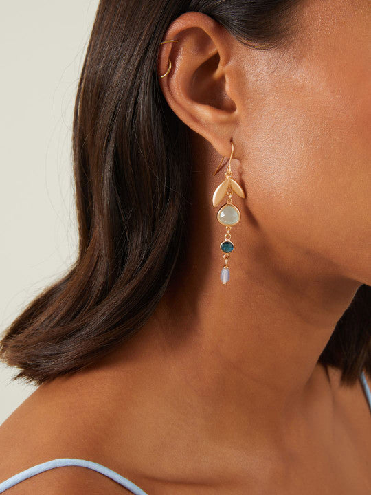 Geometric Accent Earwear – Dangle Earrings – Gold-Toned Metal, Stone Accented – Fish Hook Closure – Retail Pack