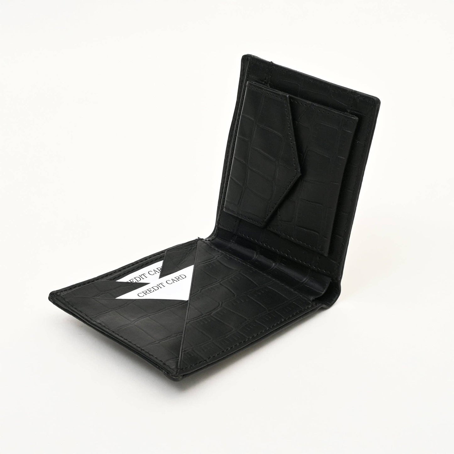 Black Croc Napa Leather Wallet with Coin Pocket for Men Slim