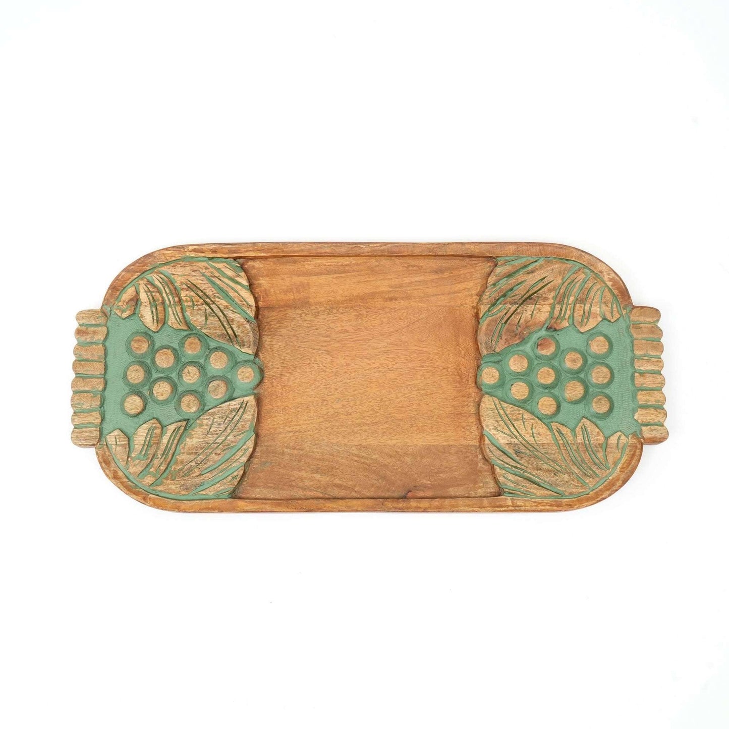 Handcrafted Green Carved Grapes Wooden Serving Board