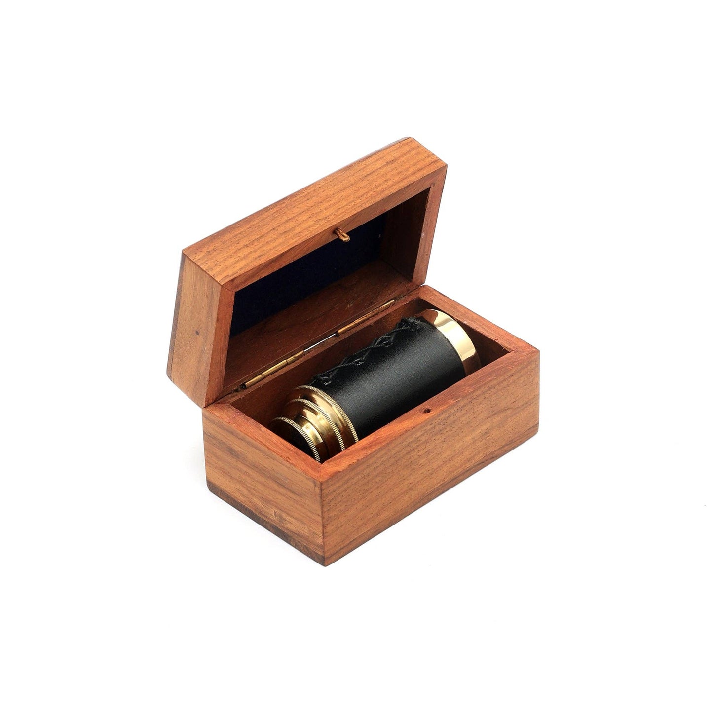 Vintage Brass Telescope with Leather Grip Wooden Case