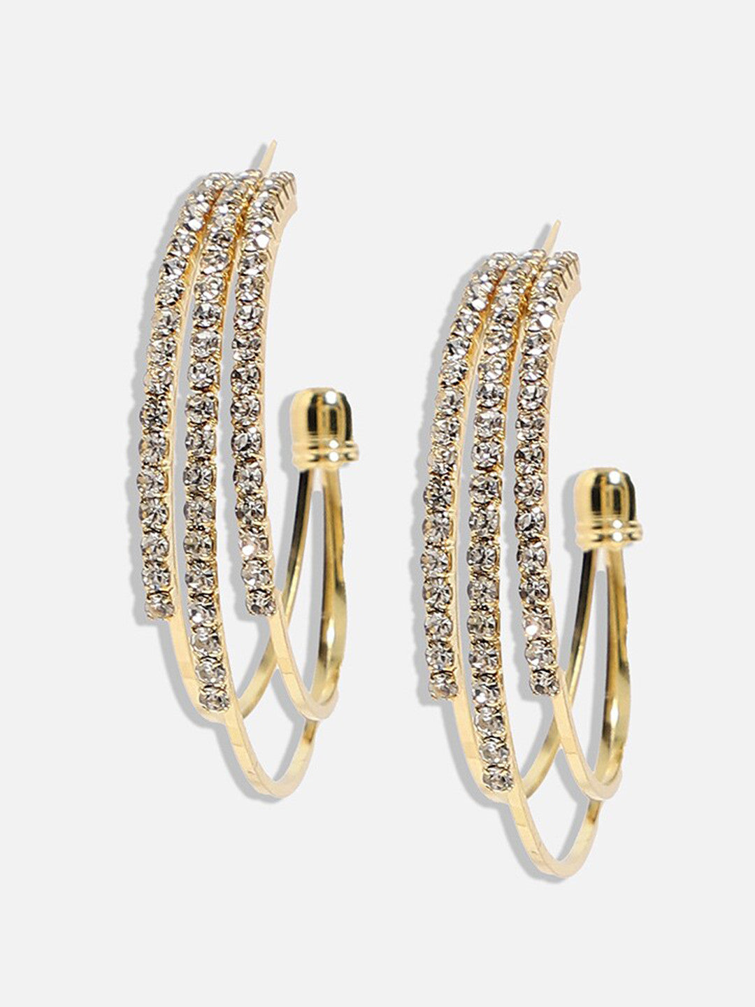 Gold-Plated Contemporary Half Hoop Earrings – Fashion Jewellery – Artificial Stones – 3.5cm Pair