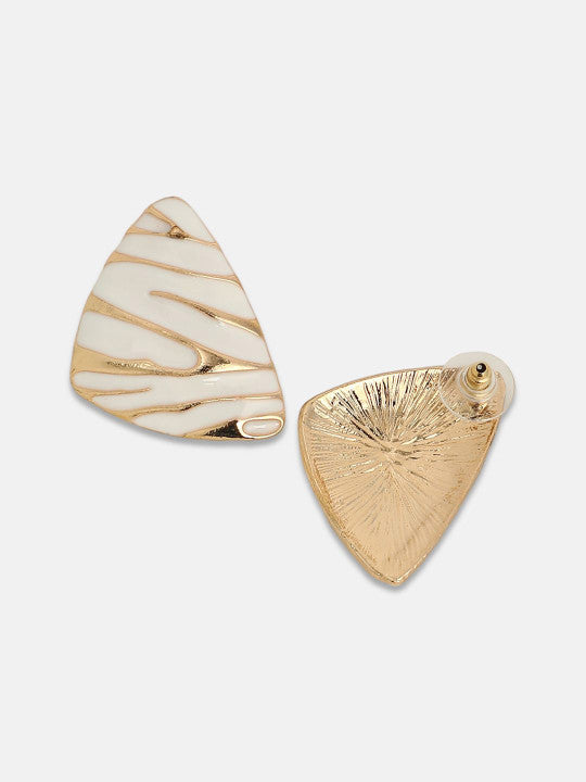 White Stud Earrings – Fashion Jewelry – Gold-Plated Finish