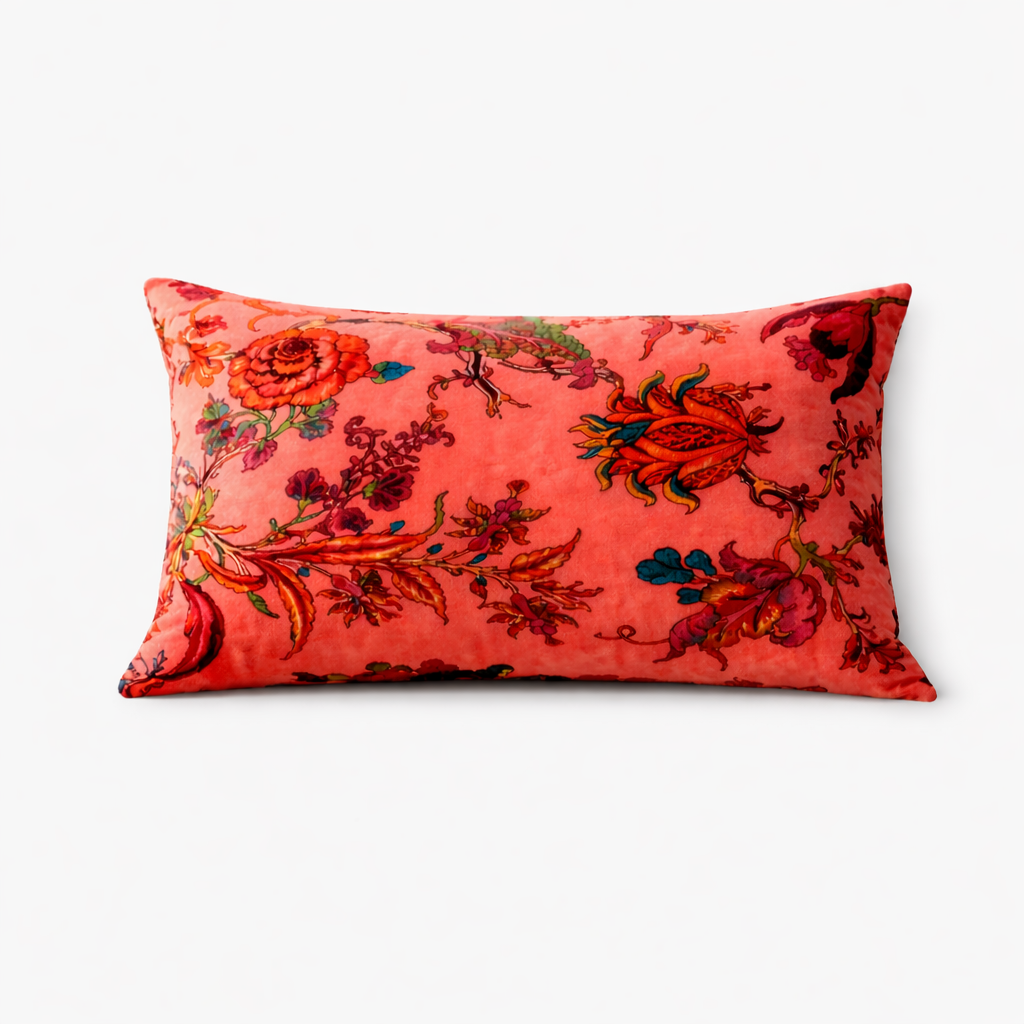 Velvet Eden Floral Cotton Lumbar Cushion 35 x 60 cm
