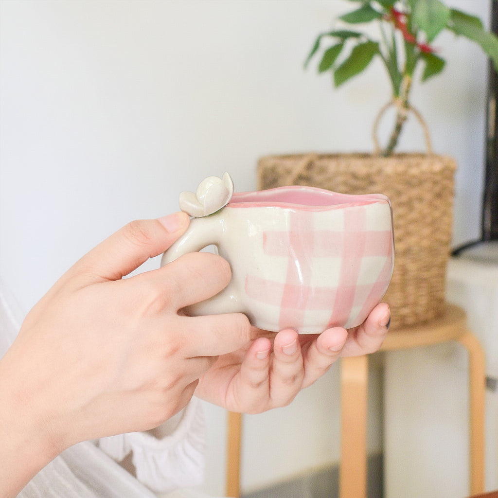 Mug | Ceramic Hand-painted Daisy Design | Pink