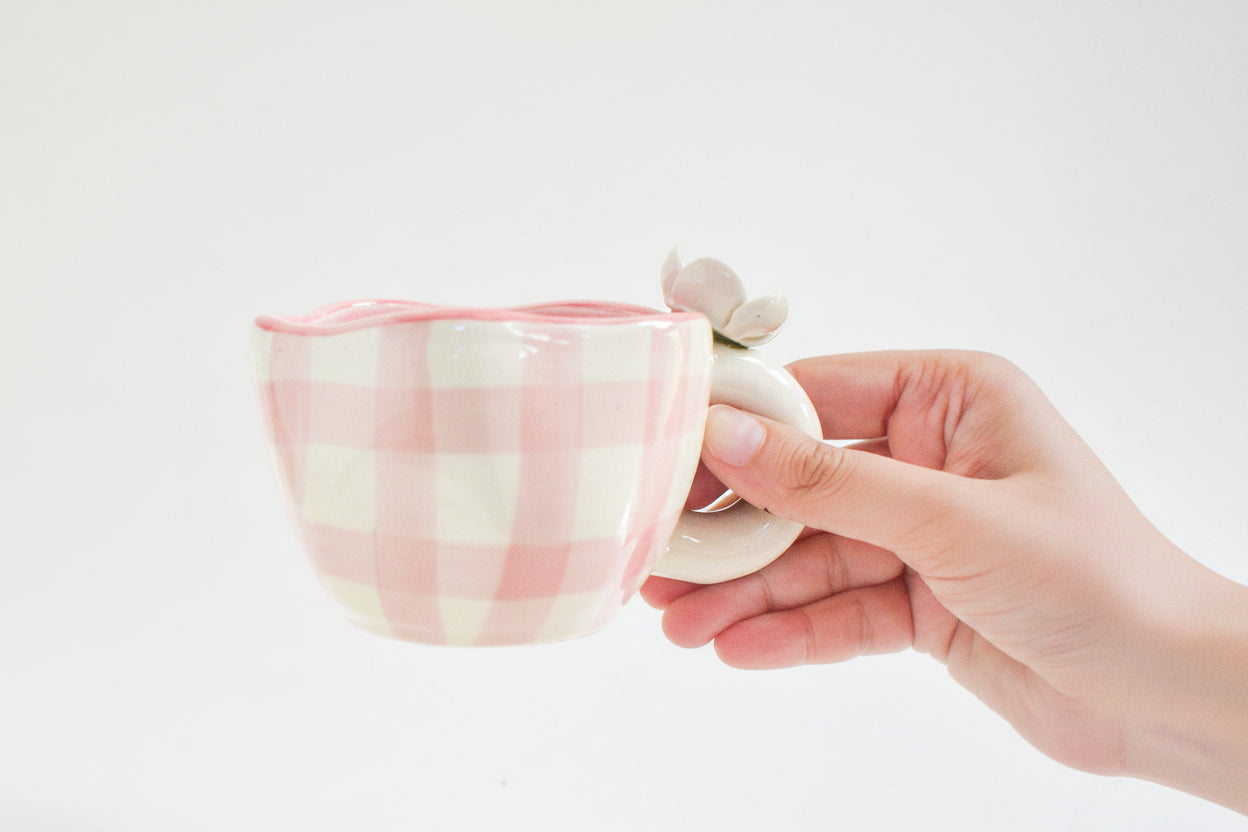 Mug | Ceramic Hand-painted Daisy Design | Pink