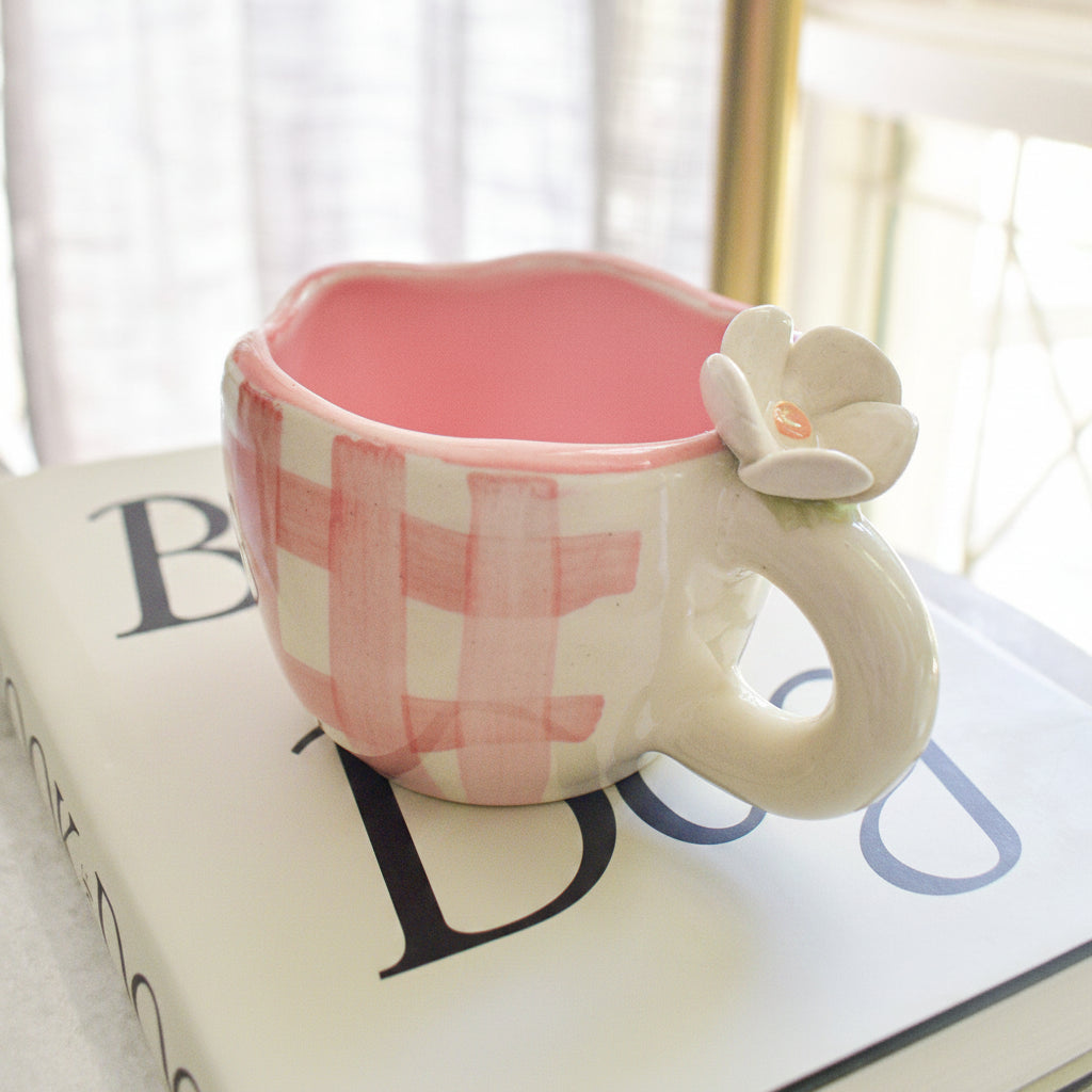 Mug | Ceramic Hand-painted Daisy Design | Pink