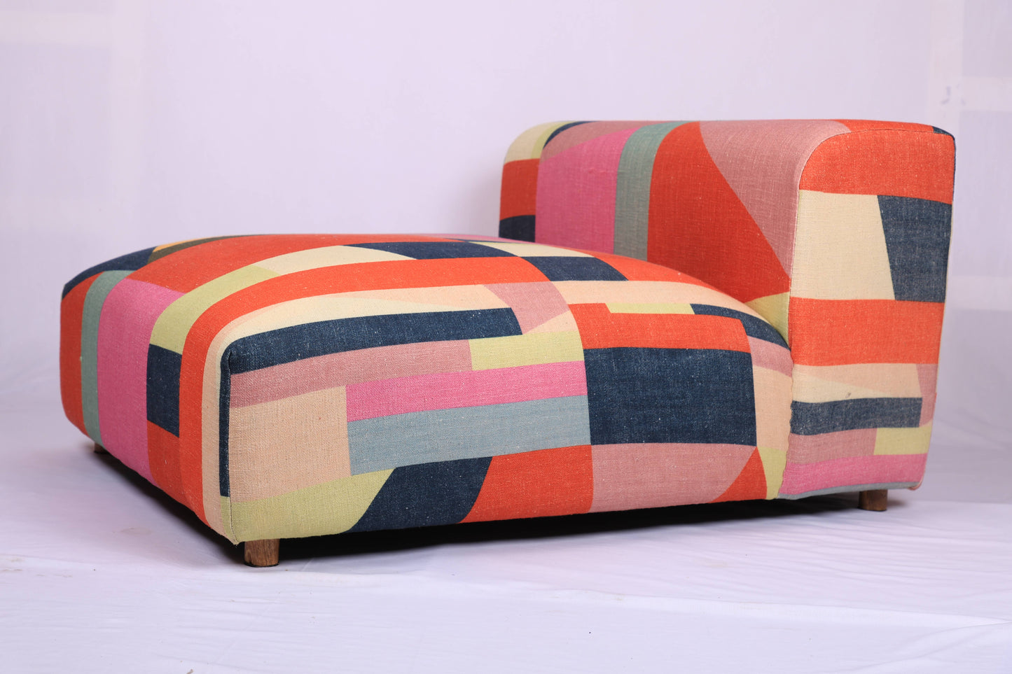 Geometric Cotton Floor Sofa with Armrest Multicolor