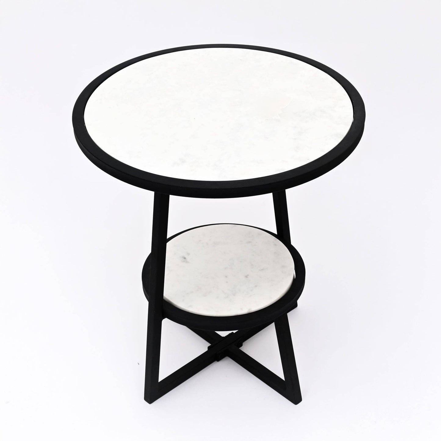 Modern 2-Tier Marble Table with Sturdy Iron Tripod Base
