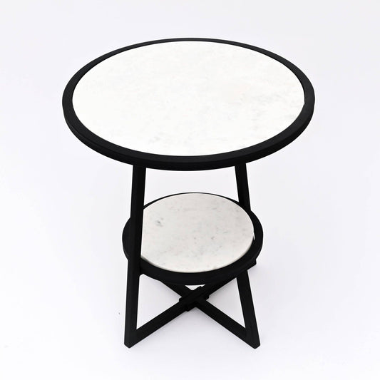 Modern 2-Tier Marble Table with Sturdy Iron Tripod Base