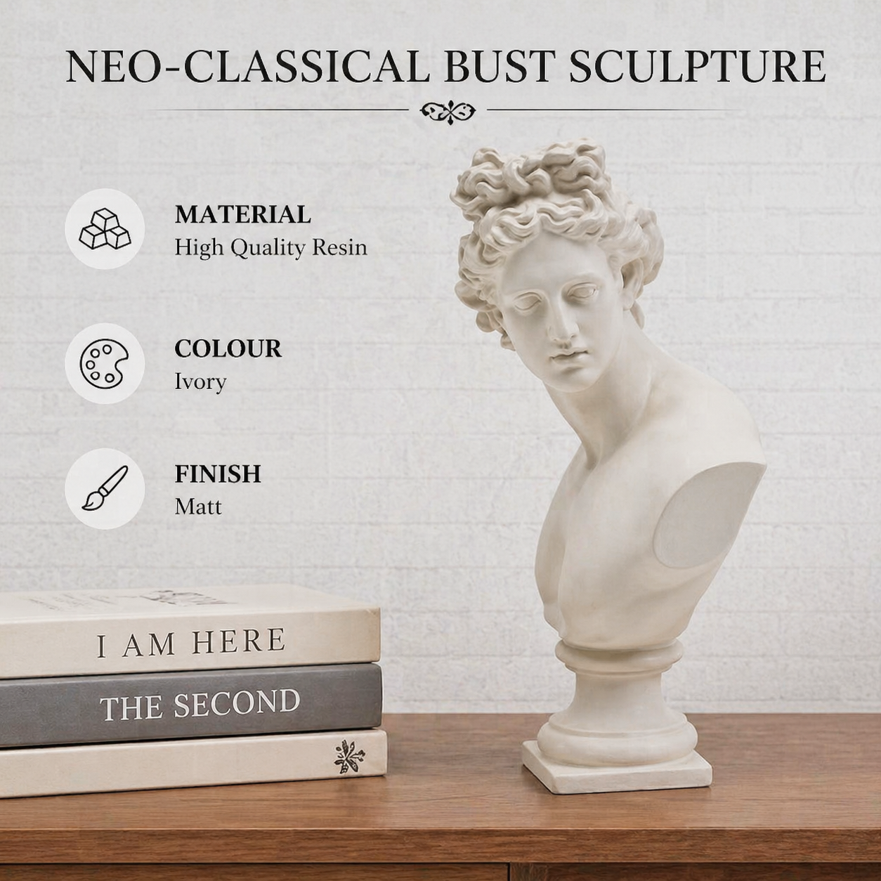 Ivory Neo-Classical Bust Sculpture in Matte Resin