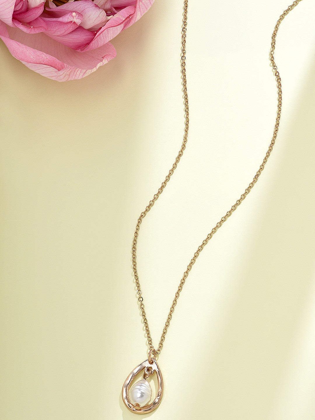 Gold-Toned & White Gold-Plated Chain – Pearl Embellished – Alloy – 26.5cm