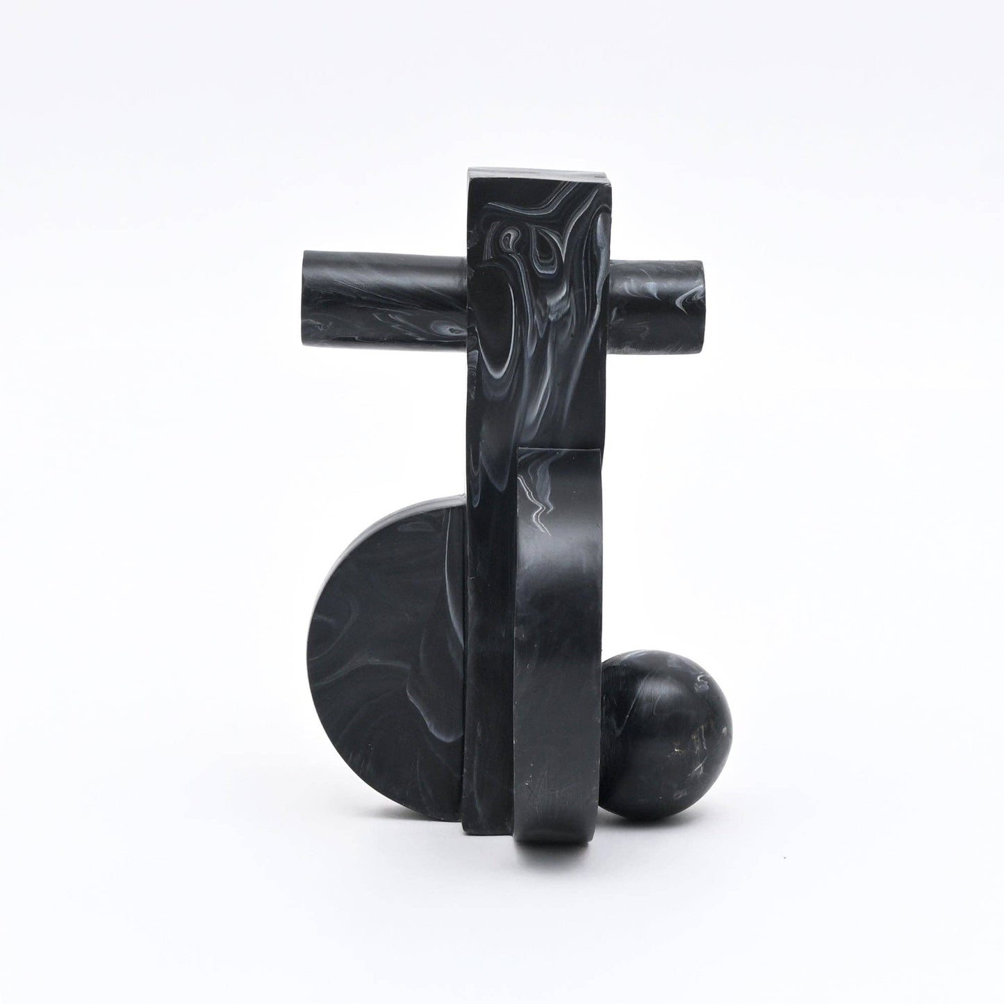 Modern Abstract Balance Sculpture in Black Matte Polyresin