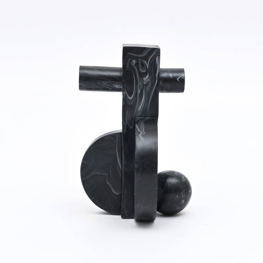Modern Abstract Balance Sculpture in Black Matte Polyresin