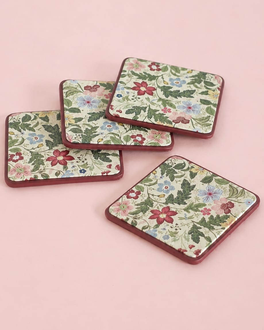 Coaster | Vegan Leather Vintage Floral | Set of 4