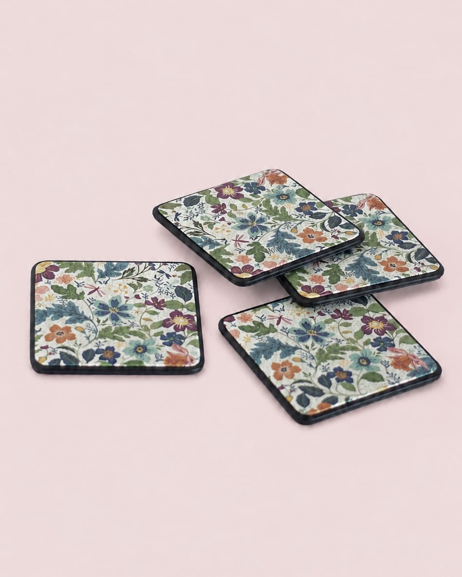 Coaster | Vegan Leather Floral Print | Set of 4