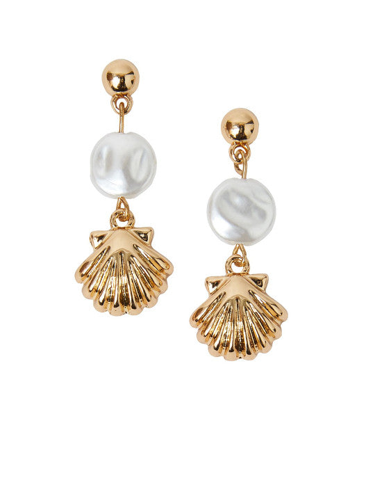 Pearl Drop Earrings – Gold-Toned Beaded Finish with Post-Back