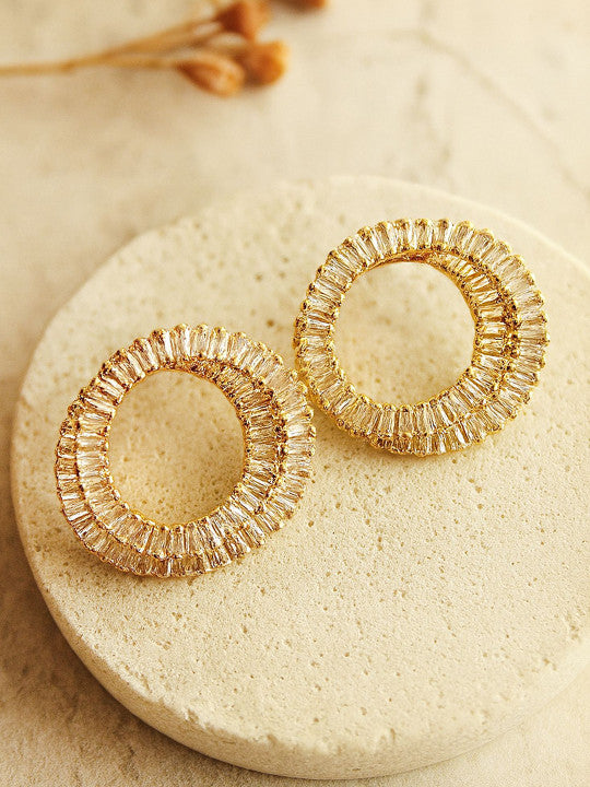 Earring Studs – Gilded Crystal Accent – Geometric Circle Design
