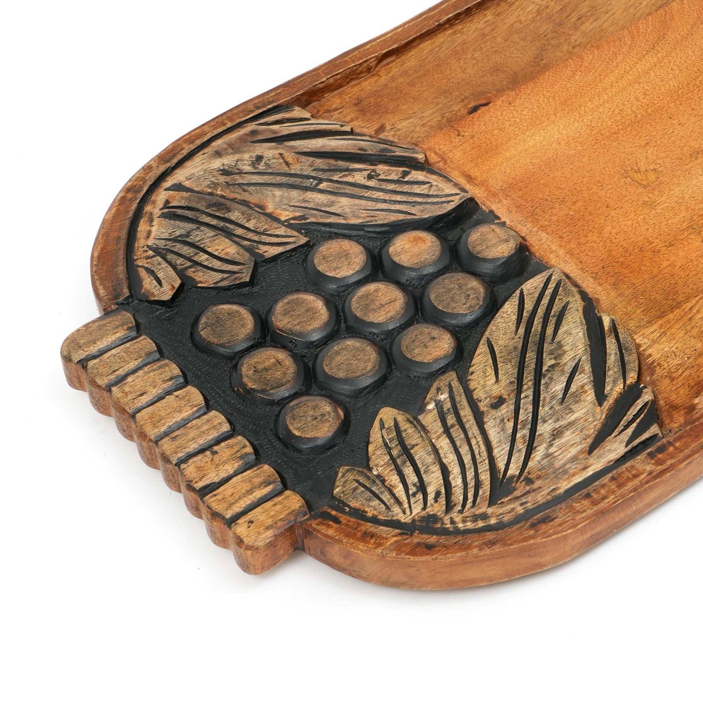 Black Wash Carved Grapes Wooden Serving Board Cheese Tray