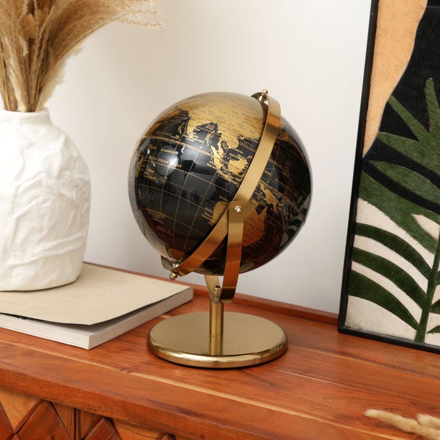 Decorative World Globe with Gold Metal Stand | 9.5x8x12 In