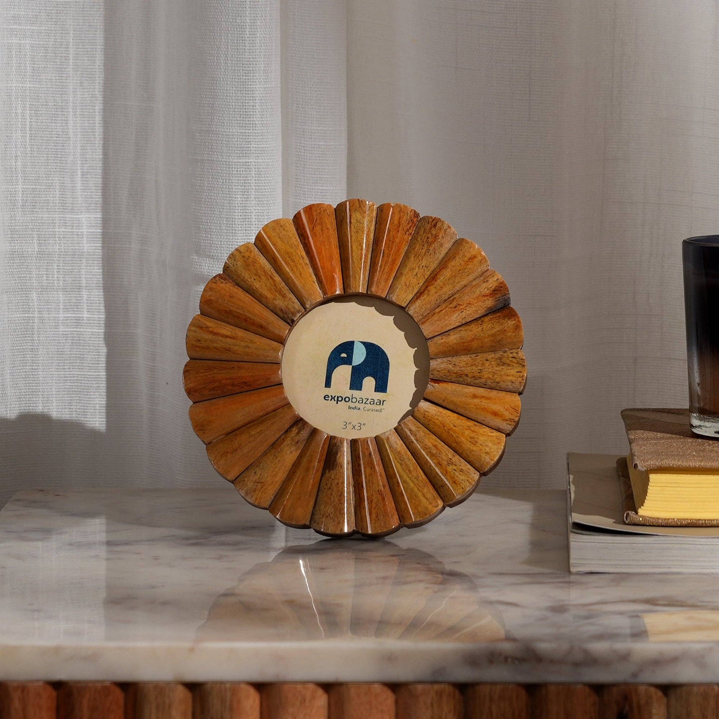 Round Sunflower Resin Photo Frame-Brown