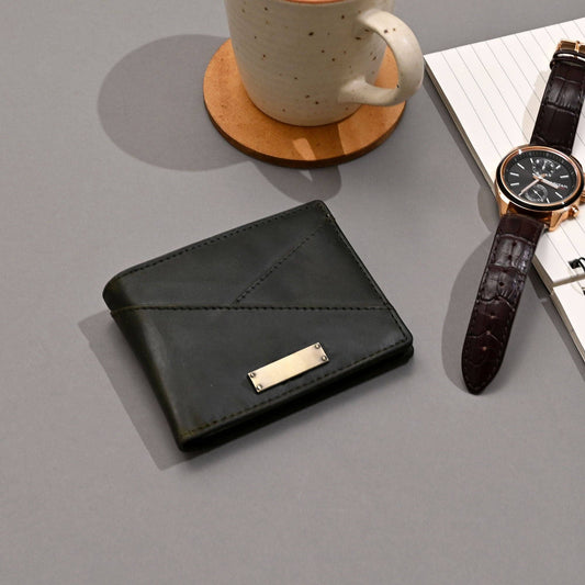 Leather Wallet Green Full-Grain Slim Wallet for Men