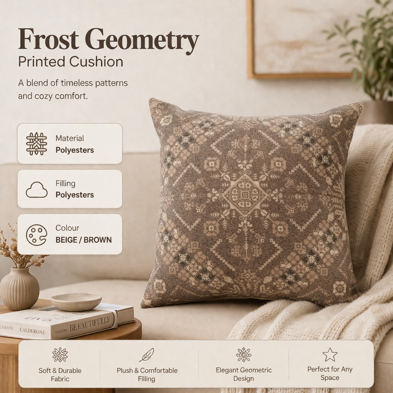 Frost Geometry Printed Cushion – 44 × 44 cm