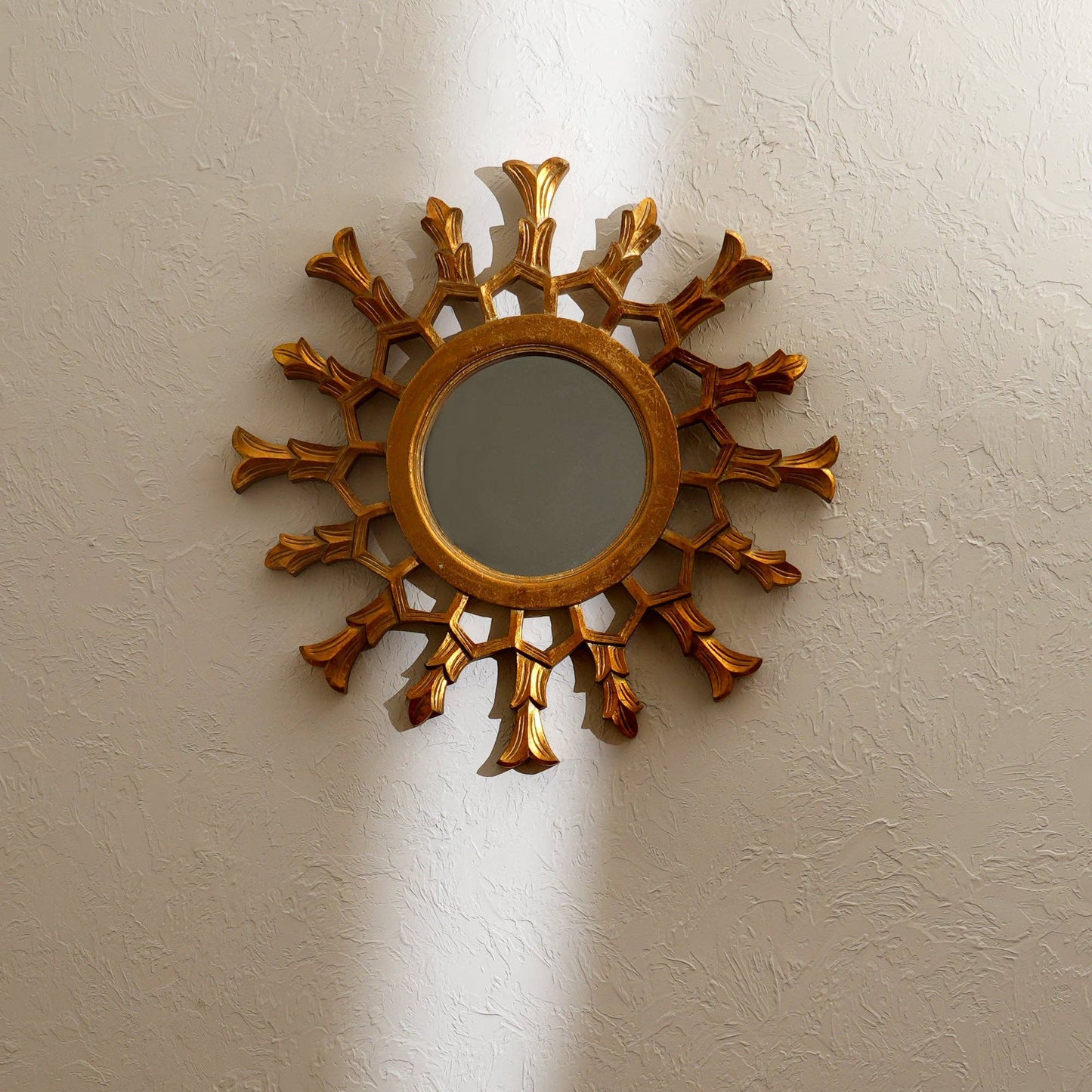 Hand-Carved Metallic Wooden Sunburst Wall Mirror - Decorative Statement Mirror for Living Room, Entryway & Bedroom Decor