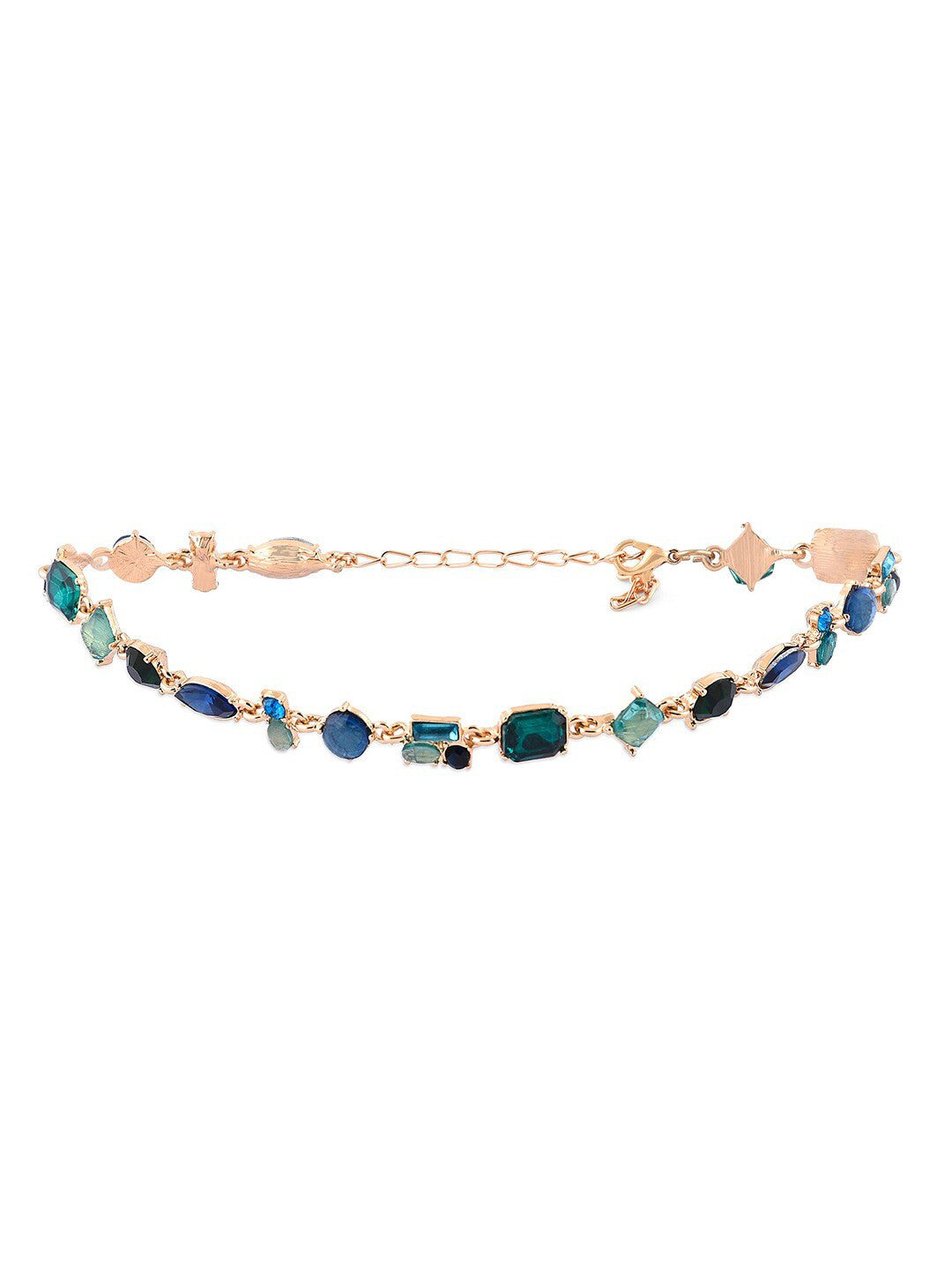 Gold-Plated Artificial Stones Studded Necklace – Contemporary Fashion Jewelry – Alloy & Artificial Stones – 19 cm Length