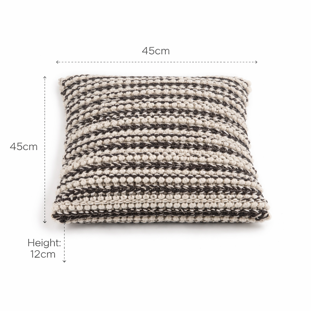 Ivory & Grey Handwoven Textured Cushion - 45x45 cm