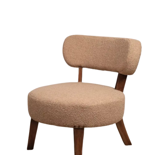 Beige Upholstered Accent Chair with Wood Legs