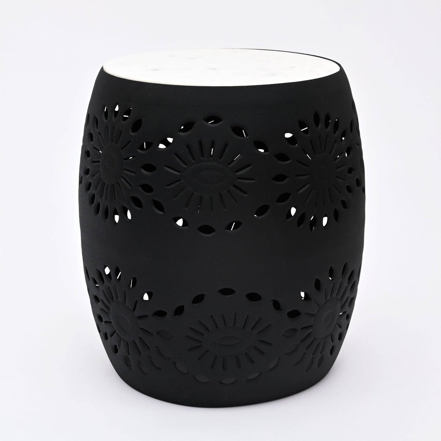 Floral Cutout Side Table with Marble Top – Elegant Accent