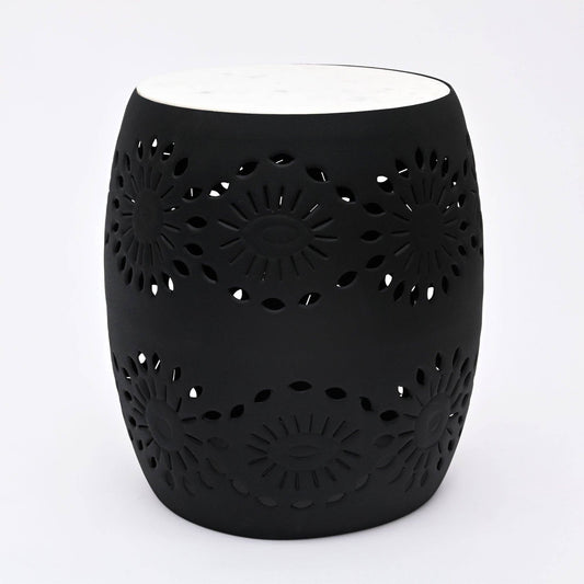 Floral Cutout Side Table with Marble Top – Elegant Accent