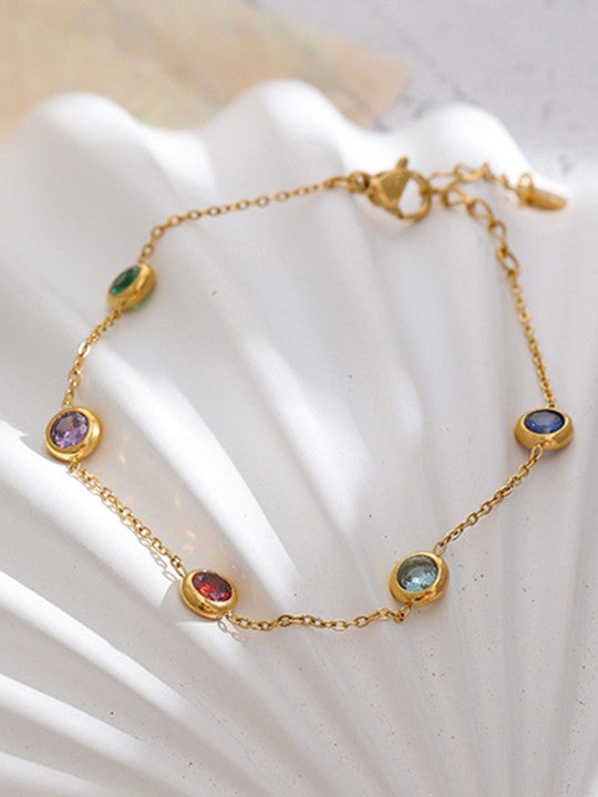 Studded Link Bracelet – Gold Finish – Alloy & Faux Stone