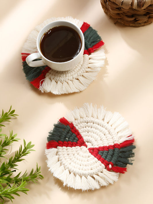 Braided Round Coaster Set – Multi-Color Design – 2pc