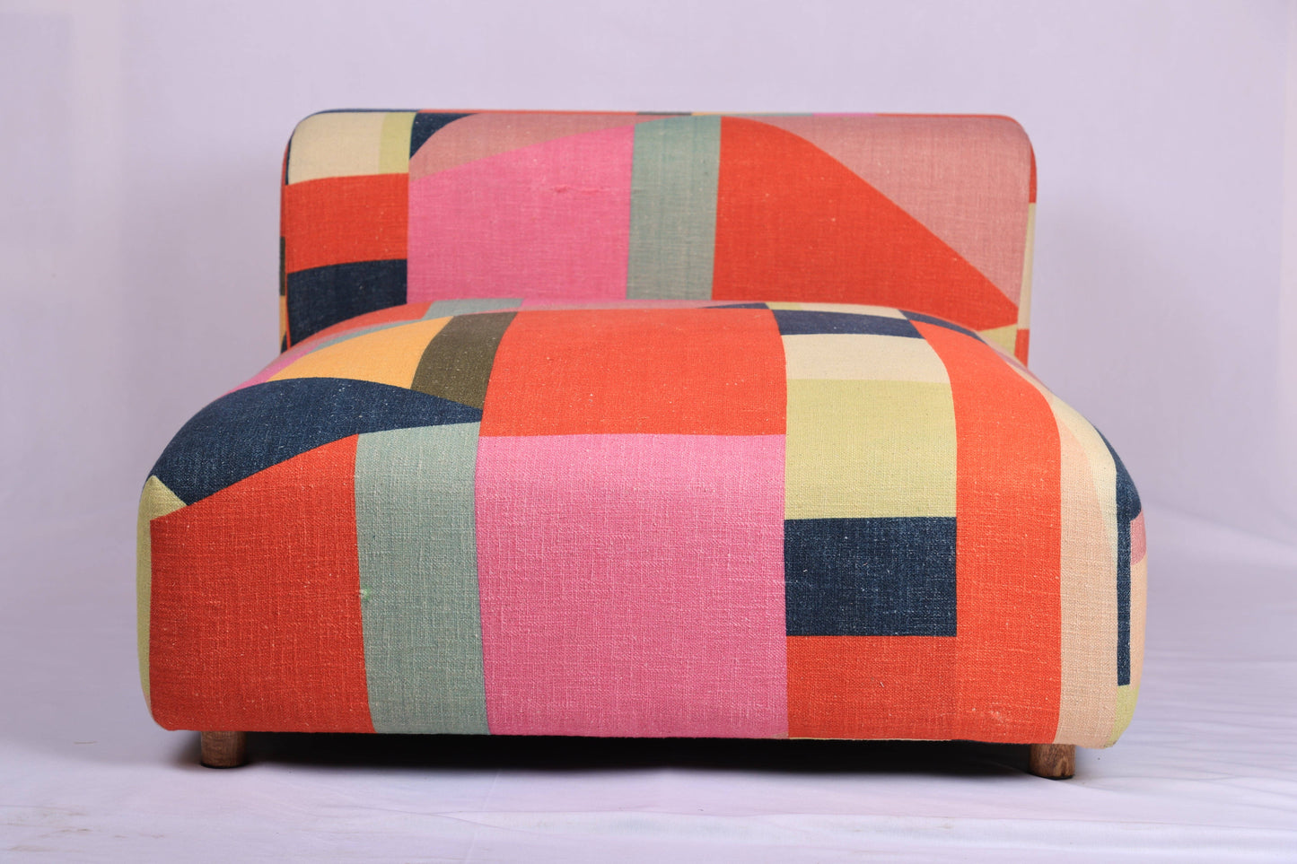 Geometric Cotton Floor Sofa with Armrest Multicolor
