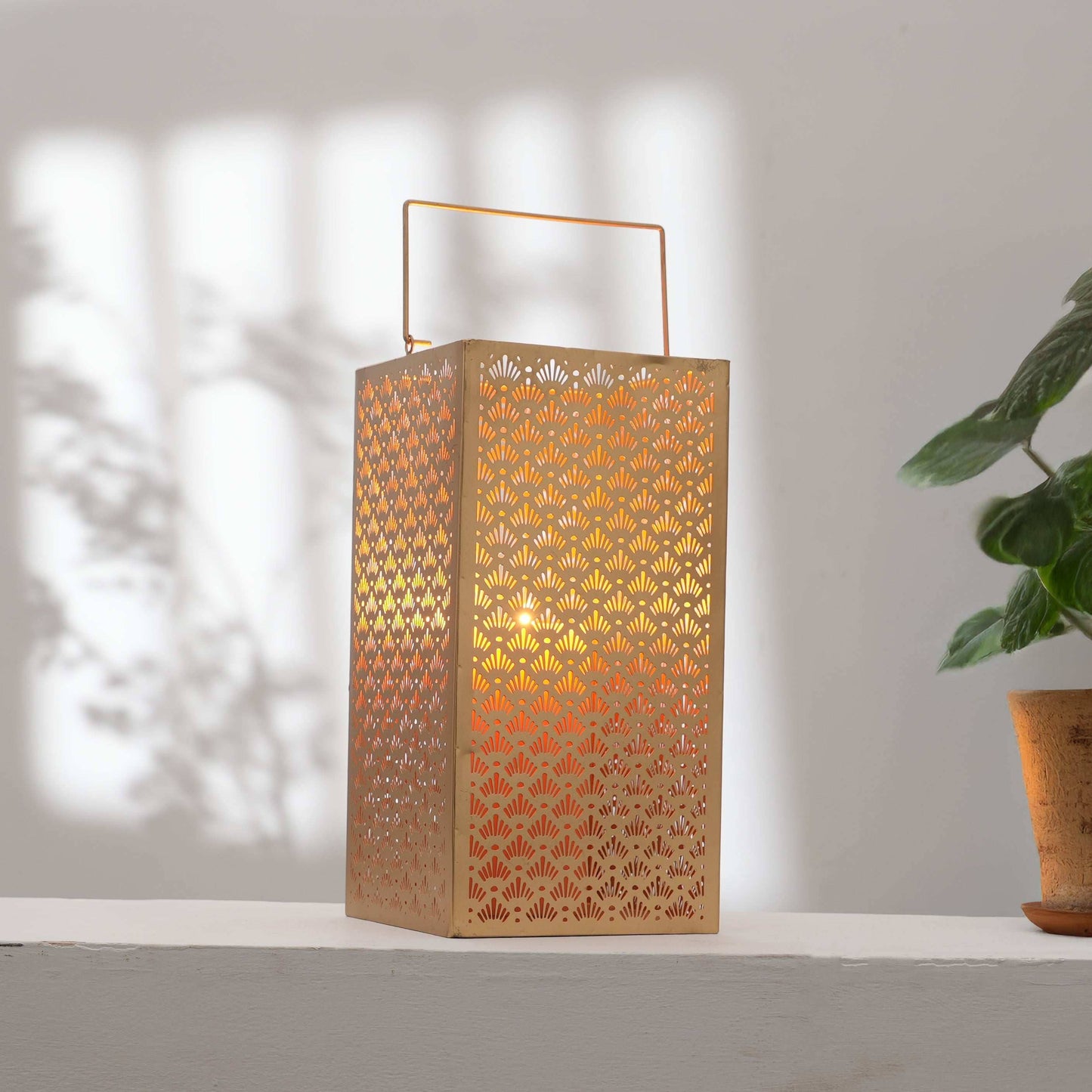 Metal Jali Lantern with Handle – Vintage Hanging Candle Holder