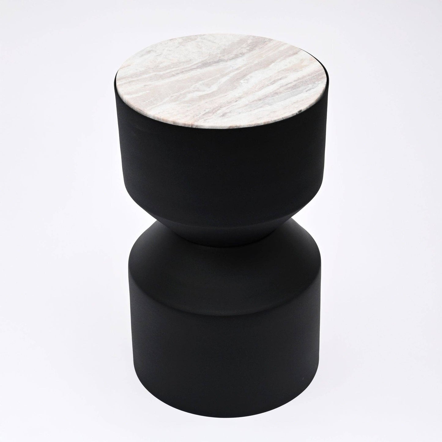Modern Toronto Marble Drum Side Table with Black Iron Base
