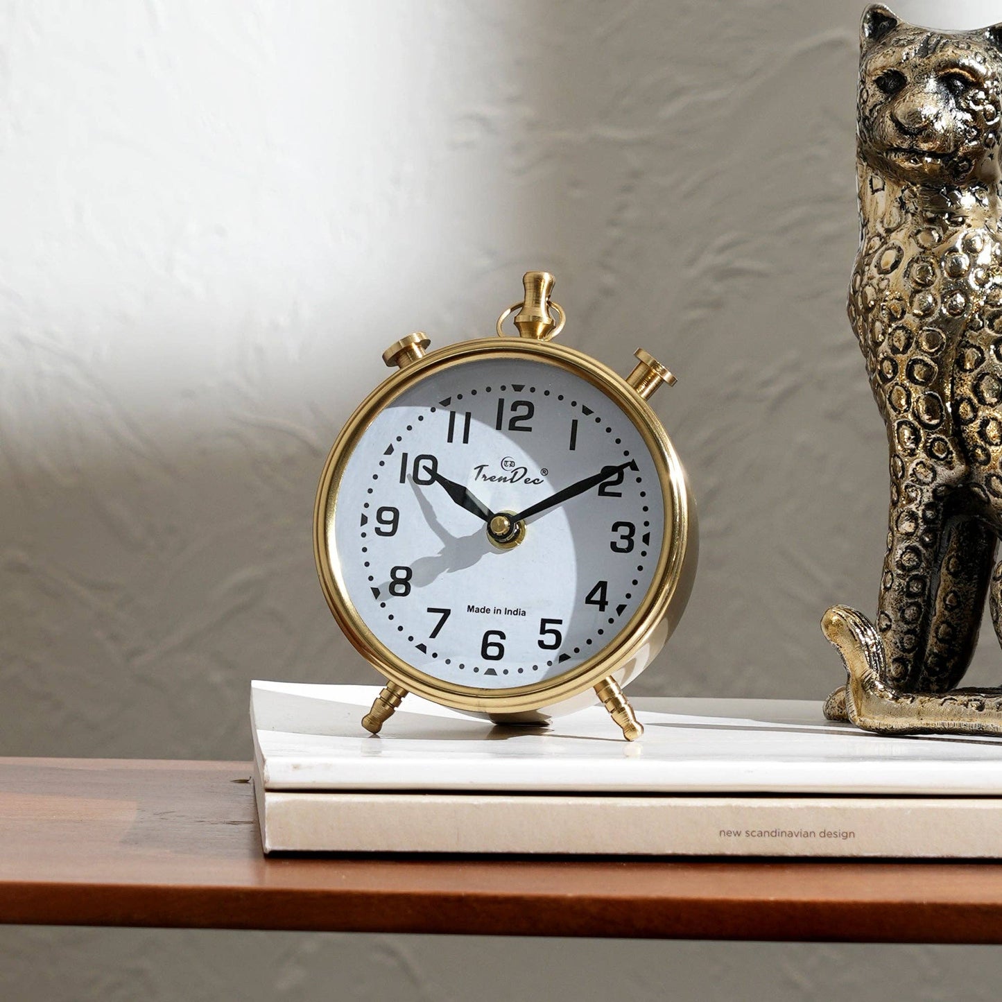 Vintage Gold Alarm Table Clock – White Dial