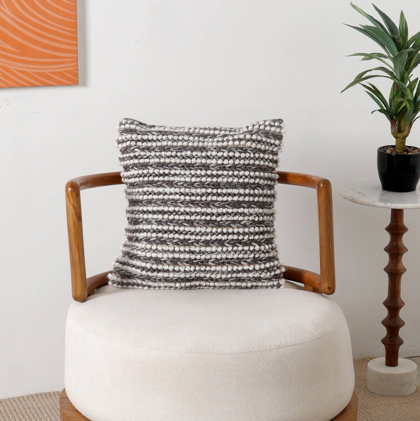 Ivory & Grey Handwoven Textured Cushion - 45x45 cm