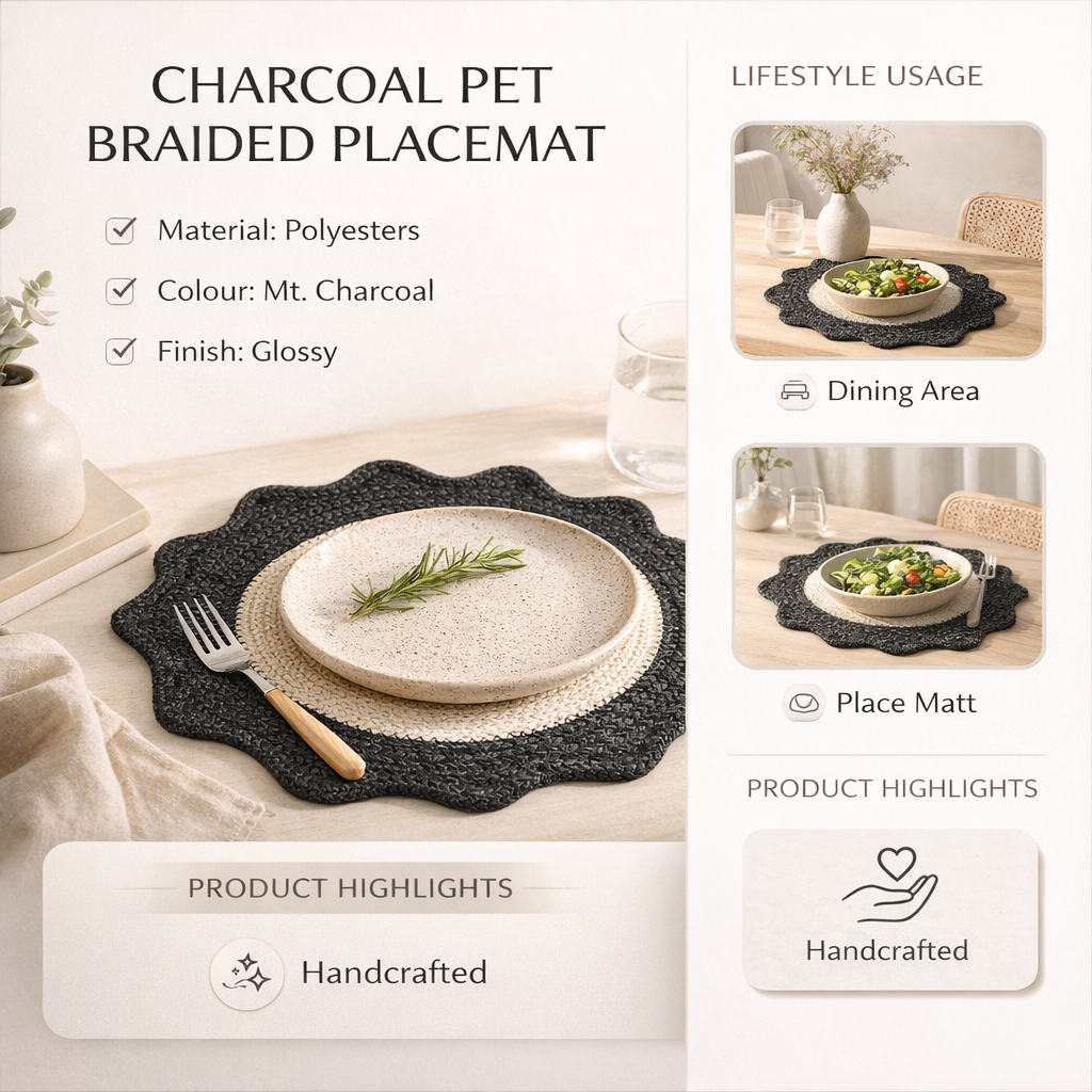Charcoal Polyester Braided Placemat – Modern Dining Mat