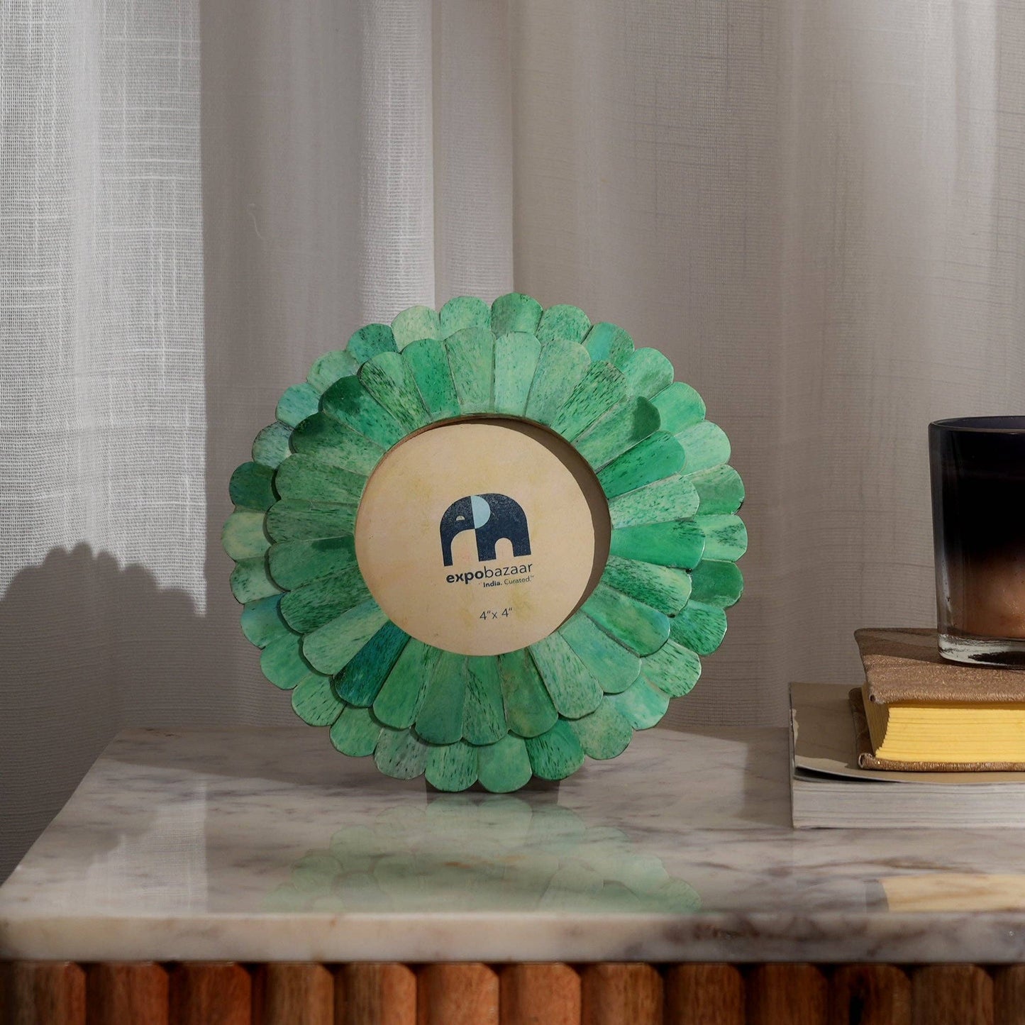Round Sunflower Photo Frame – Green