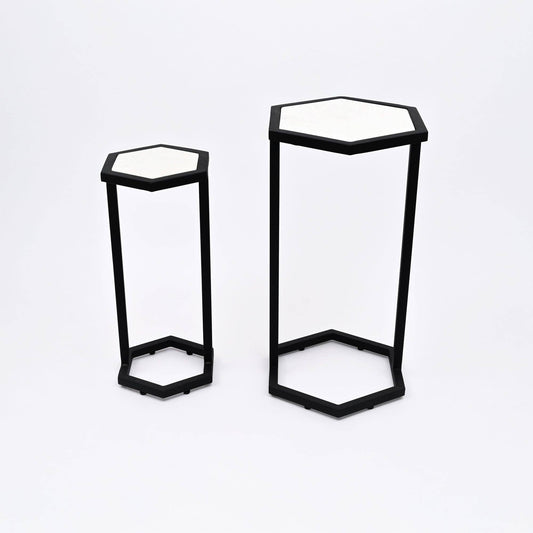 Hexaognal Marble Table  Small Set of 2