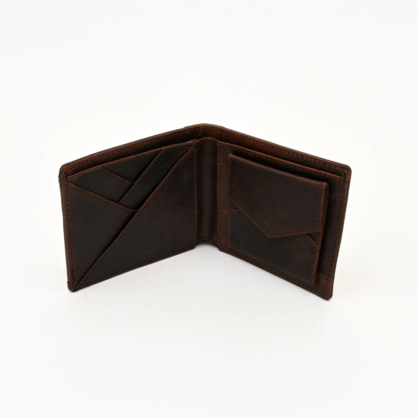 Full-Grain Waxy Brown Wallet Men’s with Coin Pocket