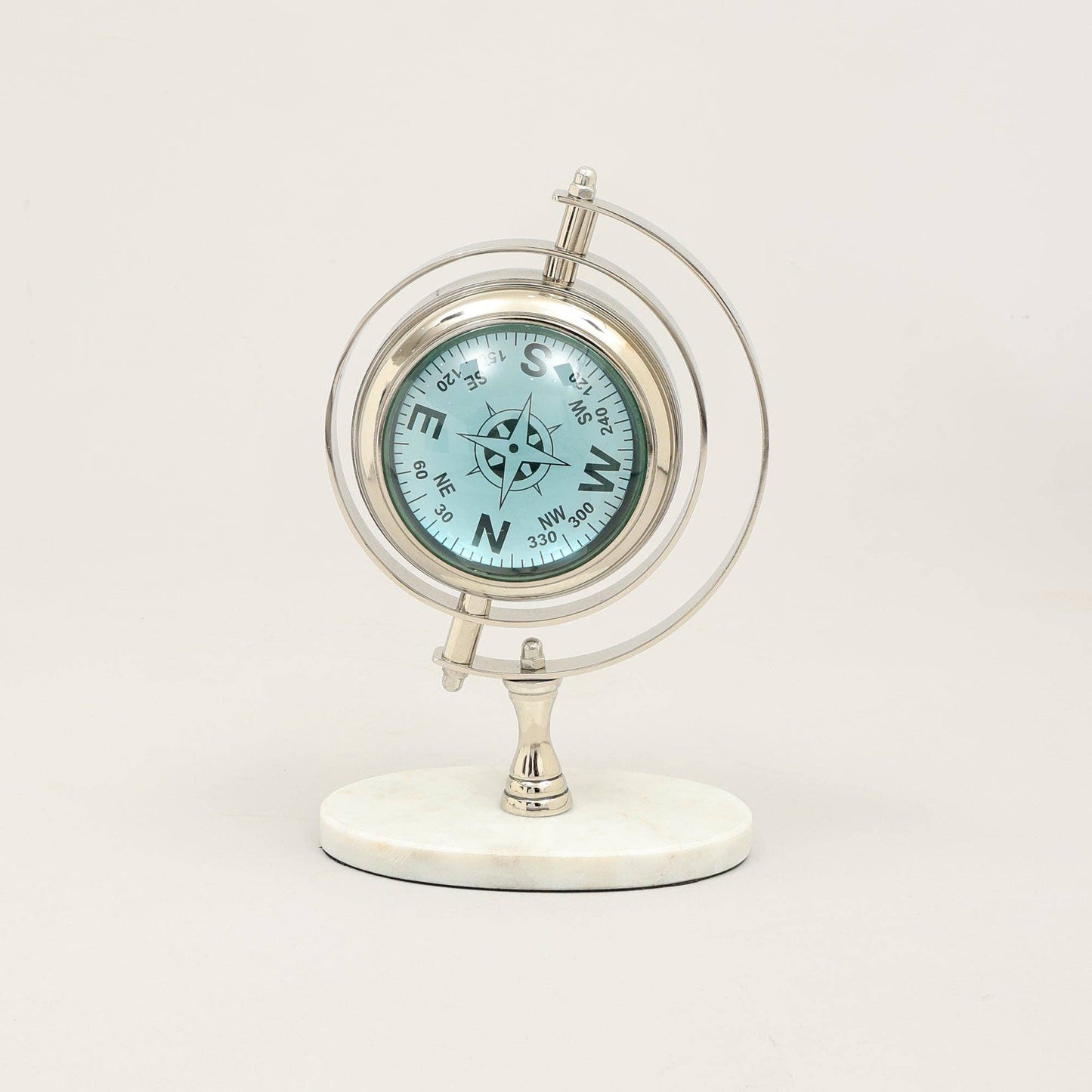 Vintage World Globe Desk Clock - Marble & Nickel Table Accen
