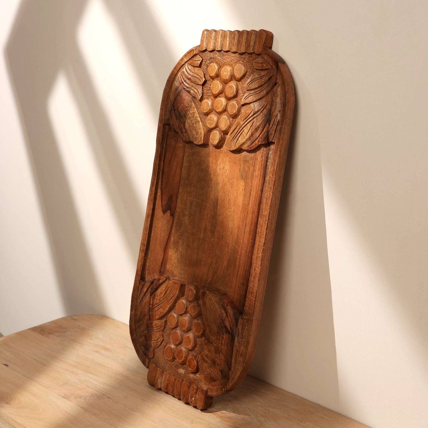 Handcrafted Wooden Grape Carved Serving Cheese Board