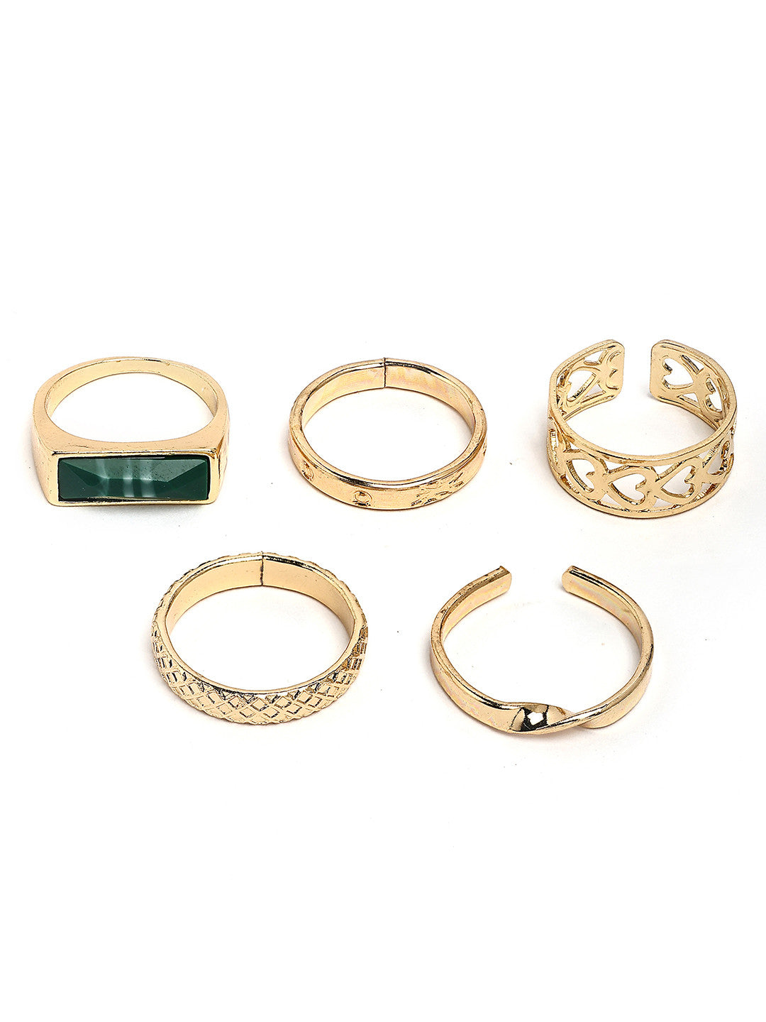 Textured Finger Ring Set – Gold Plated – Adjustable – 5-Piece Pack