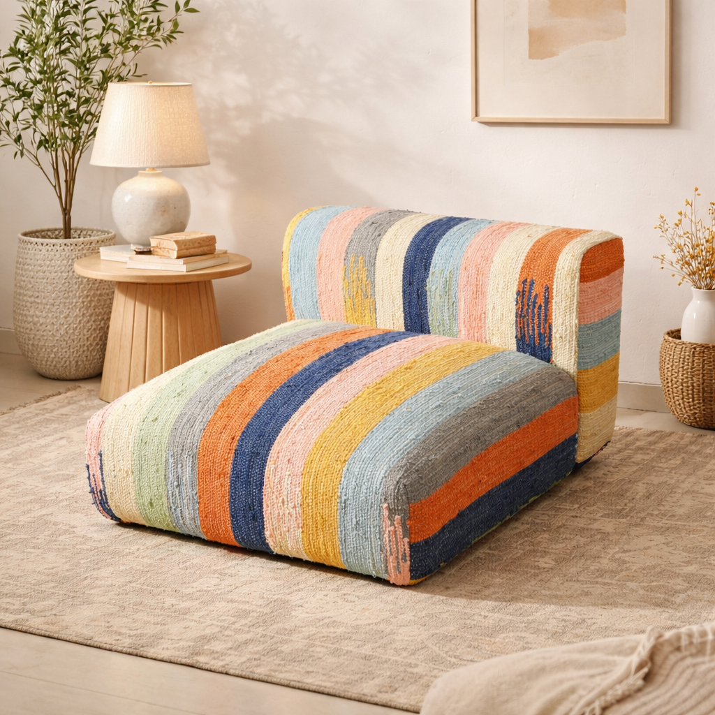 L Shape Floor Sofa In Multi Stripe