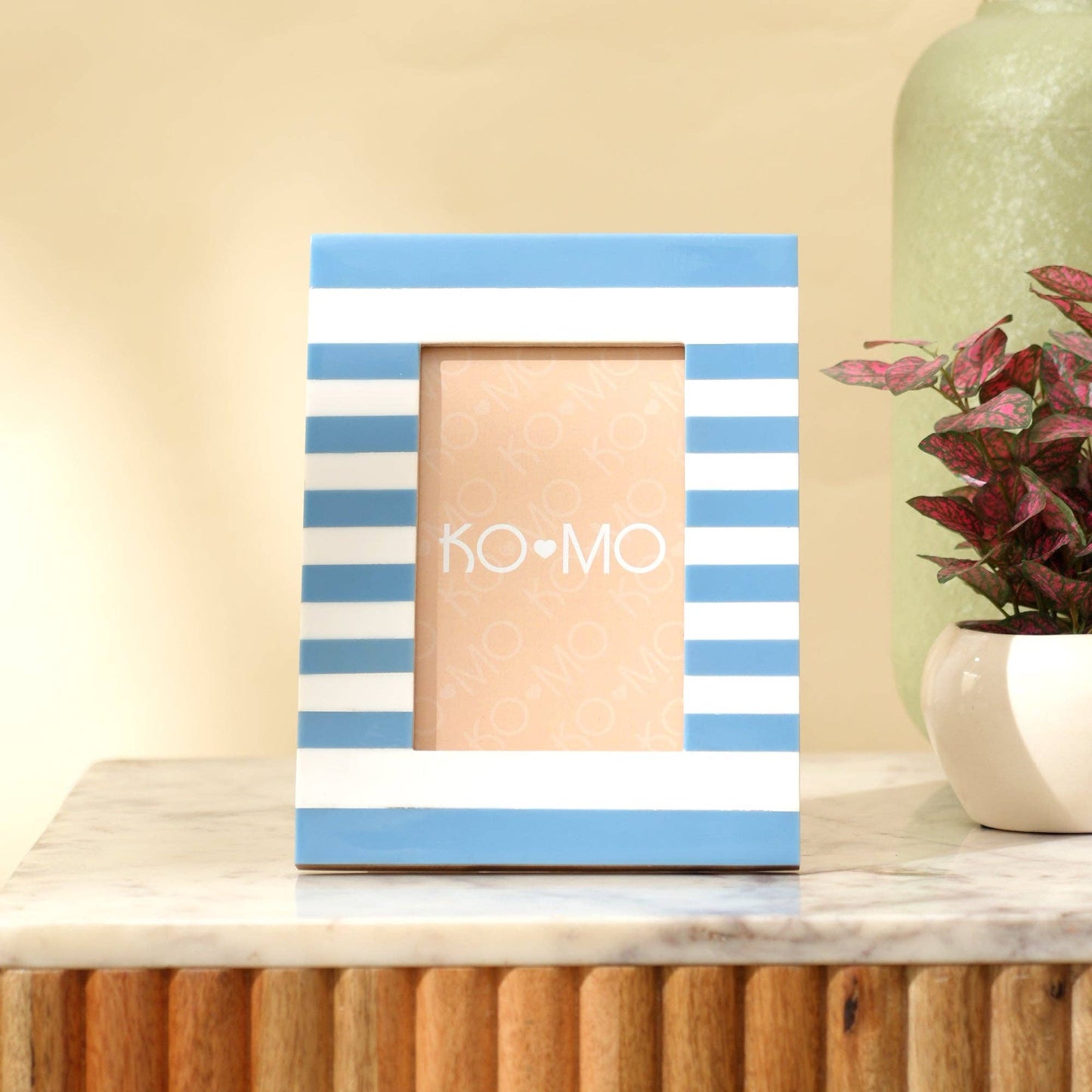 Blue Striped Resin Photo Frame 4x6 Inch Modern Tabletop