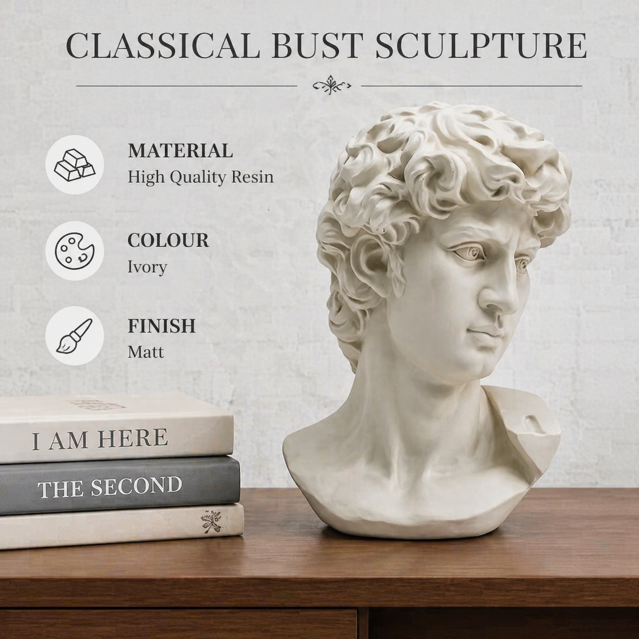 Ivory Monochrome Classical Bust Sculpture in Matte Resin